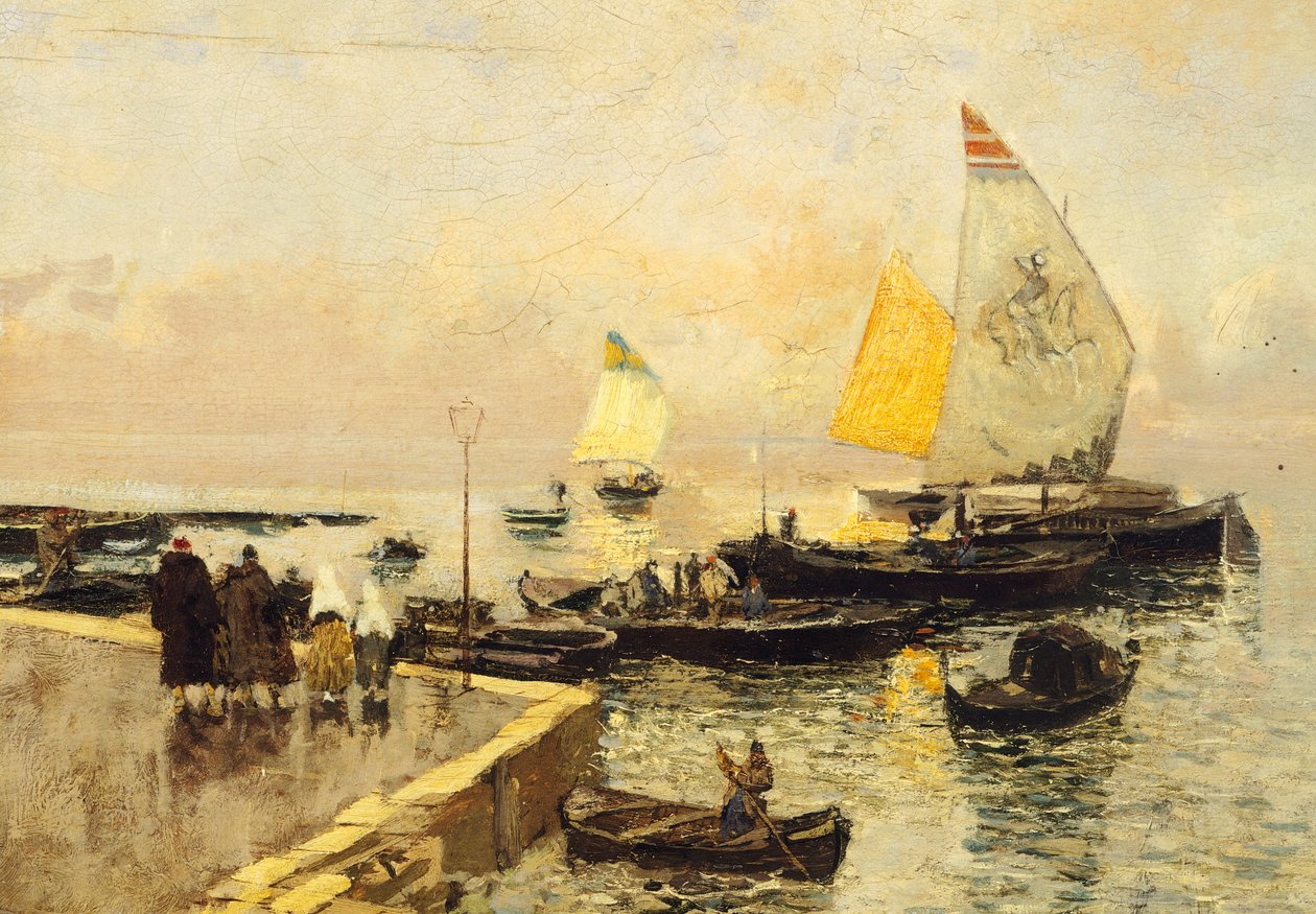 Barcos a carvão em Chioggia, de Mose Bianchi (1840-1904). de Mose Bianchi
