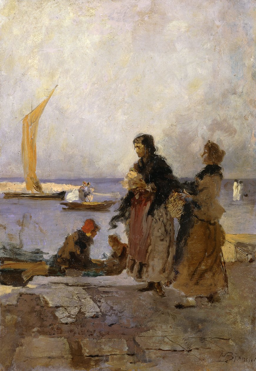 No cais de Chioggia; No cais de Chioggia, de Mose Bianchi