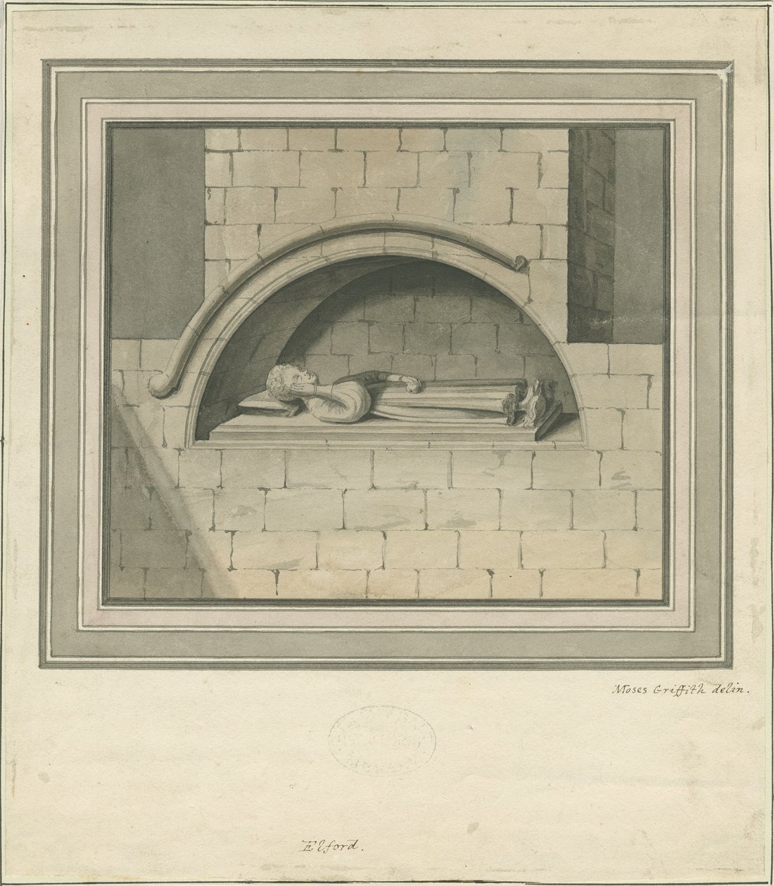 Igreja de Elford - "O Monumento de Stanley": desenho a cores da água, séc. de Moses Griffiths