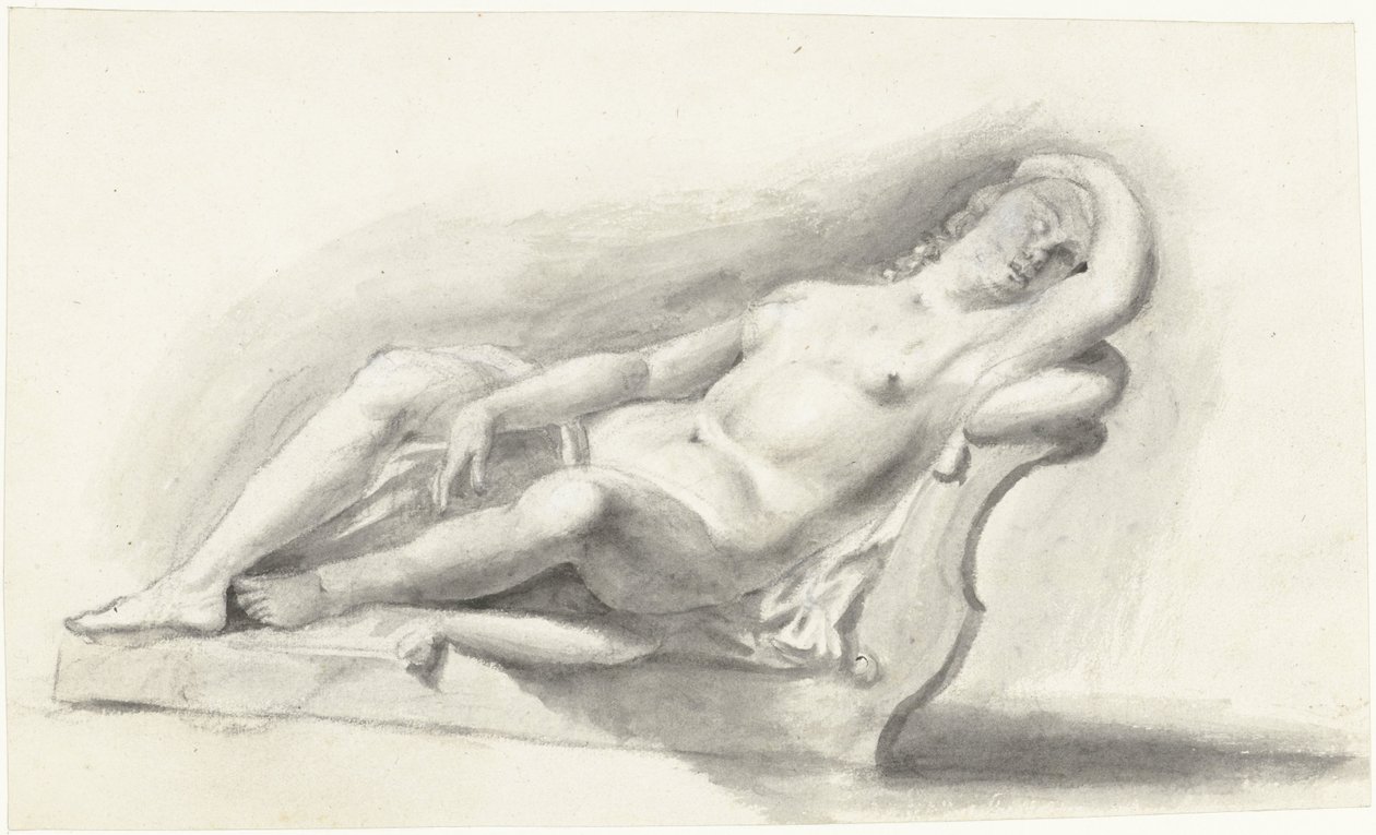 Imagem de mulher nua deitada sobre um sofá almofadado de Moses Ter Borch