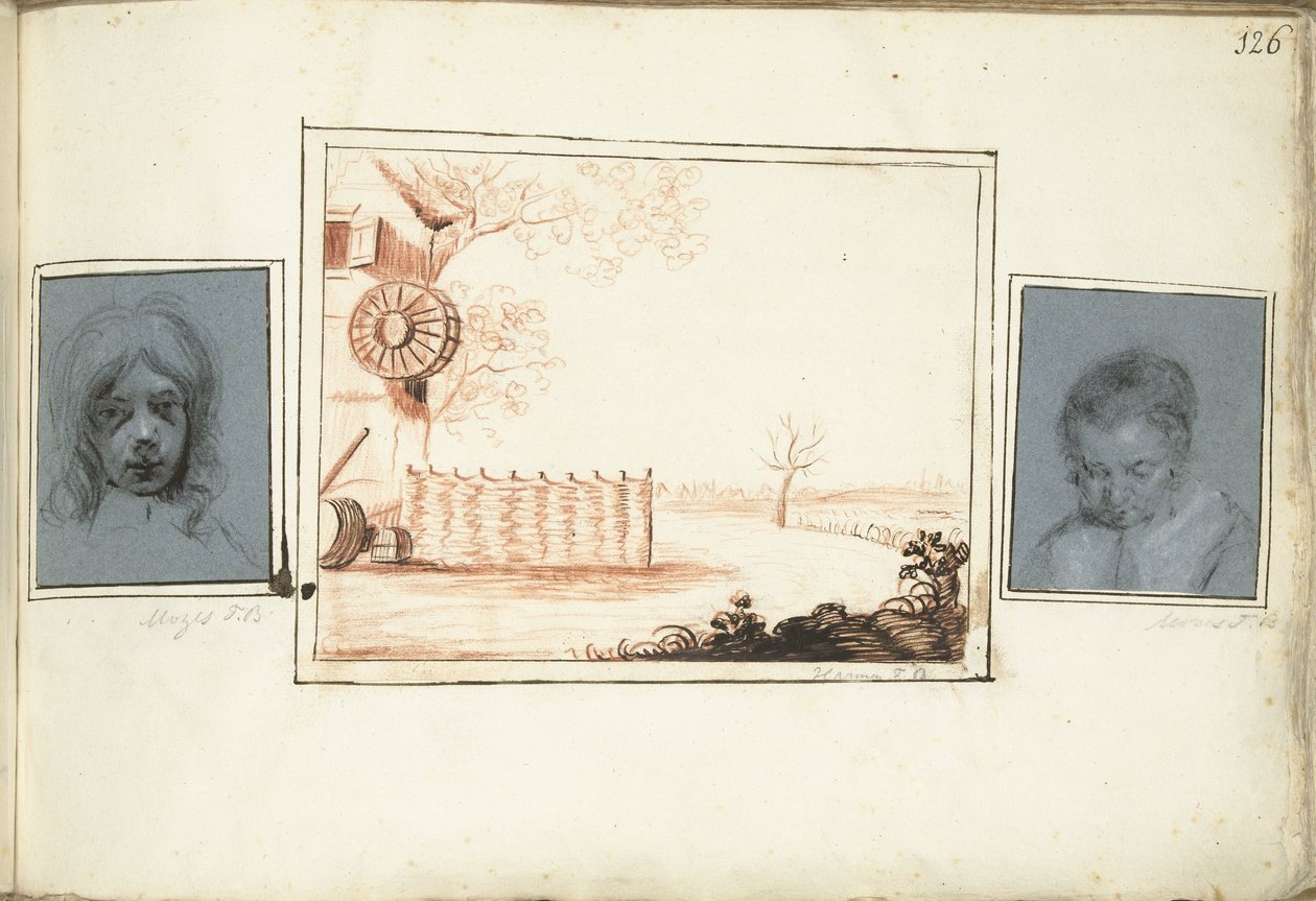 Cabeça de menino, curral e retrato de uma mulher de Moses Ter Borch