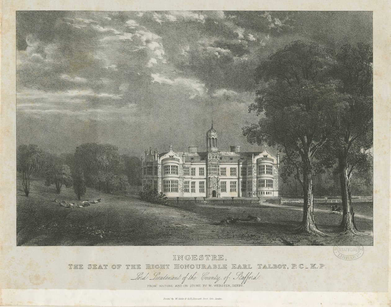 Ingestre Hall: litografia, nd [c 1840] de Moses Webster