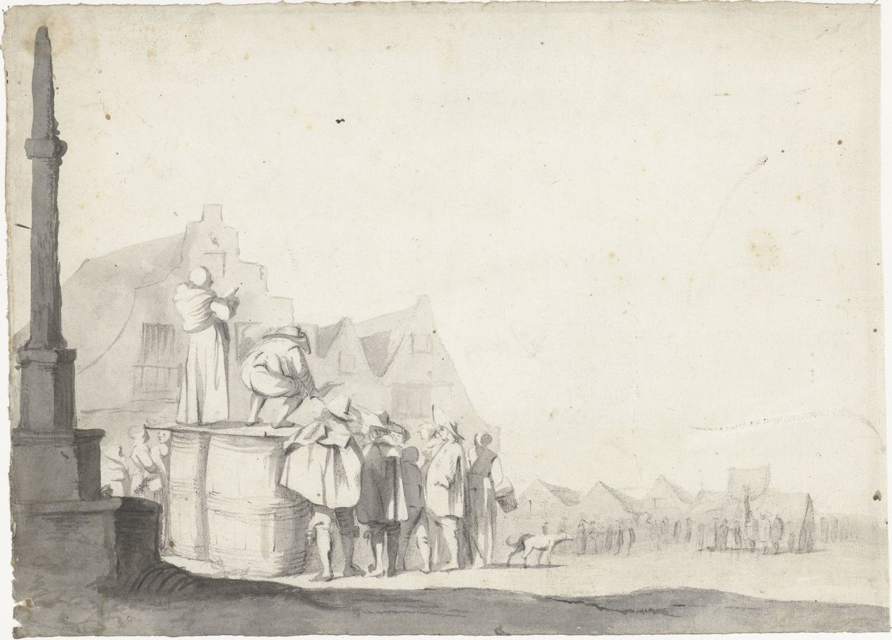 Praça do mercado com locutor em um barril de Moses ter Borch (possibly)