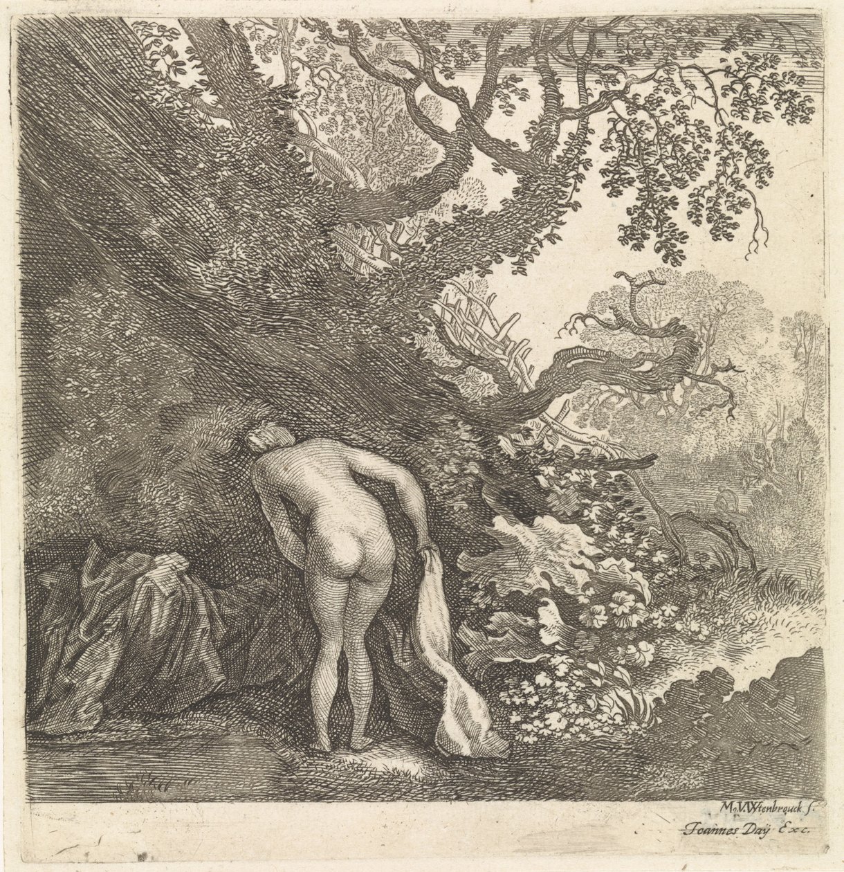 Mulher que toma banho, vista por trás de Moyses van Wtenbrouck