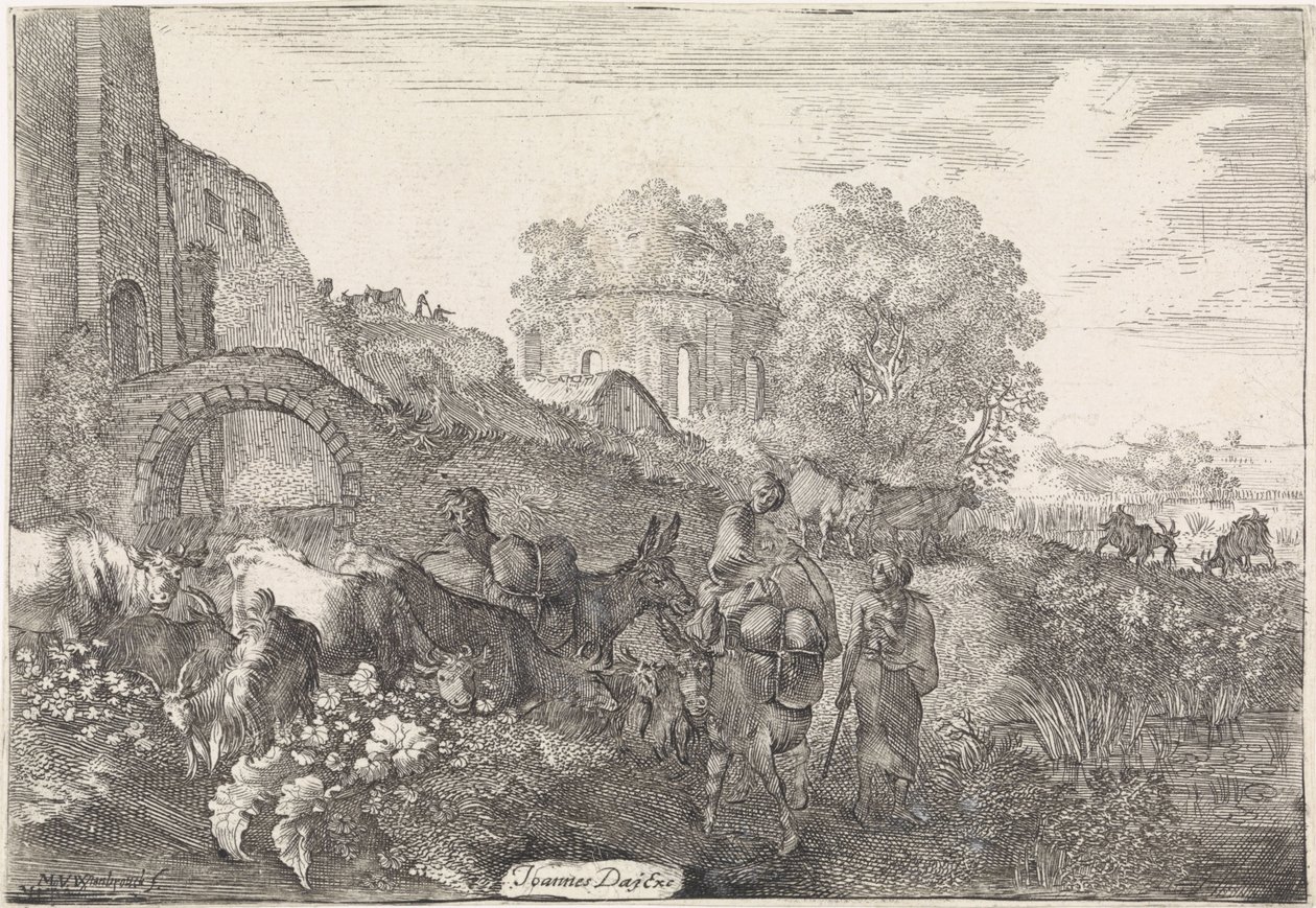Paisagem com viajantes
Paisagens arcadianas (título da série) de Moyses van Wtenbrouck