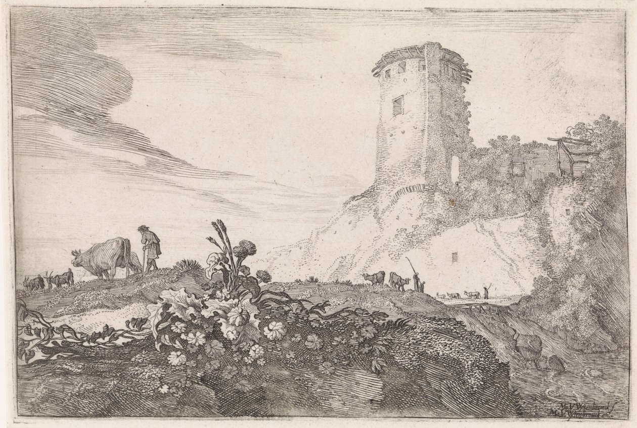 Paisagem com torre redonda
Paisagens arcadianas (título da série) de Moyses van Wtenbrouck