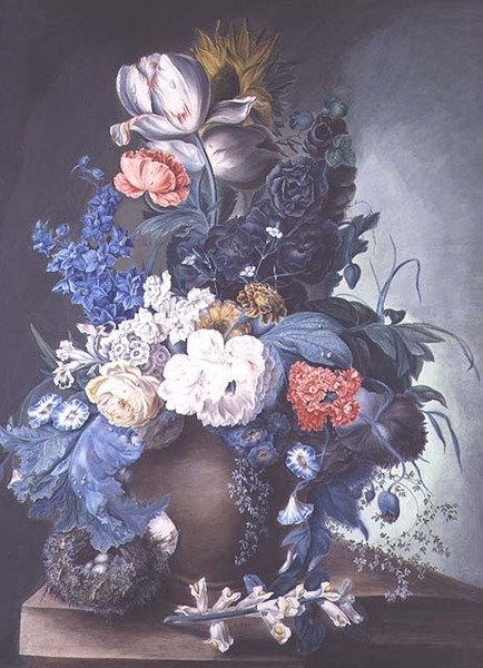 Grupo de Flores num Frasco e Ninho de Pássaros de Mrs.Margaret Meen