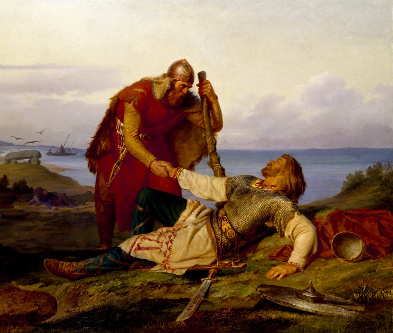 Hjalmar se despede de Örvar-Oddr após a Batalha de Samsø, 1866. de Mårten Eskil Winge