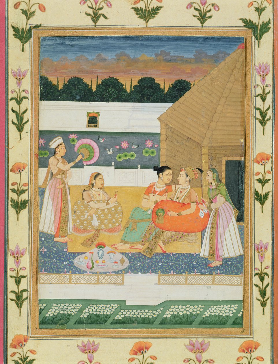 Casal num terraço ao entardecer, do Álbum do Small Clive (wc opaco sobre papel) de Mughal School