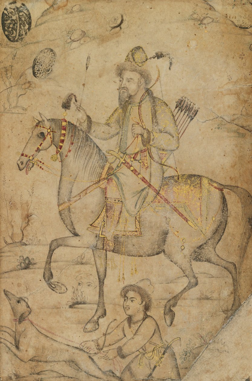 Caçador em um cavalo, c.1600 (tinta e wc no papel) de Mughal School
