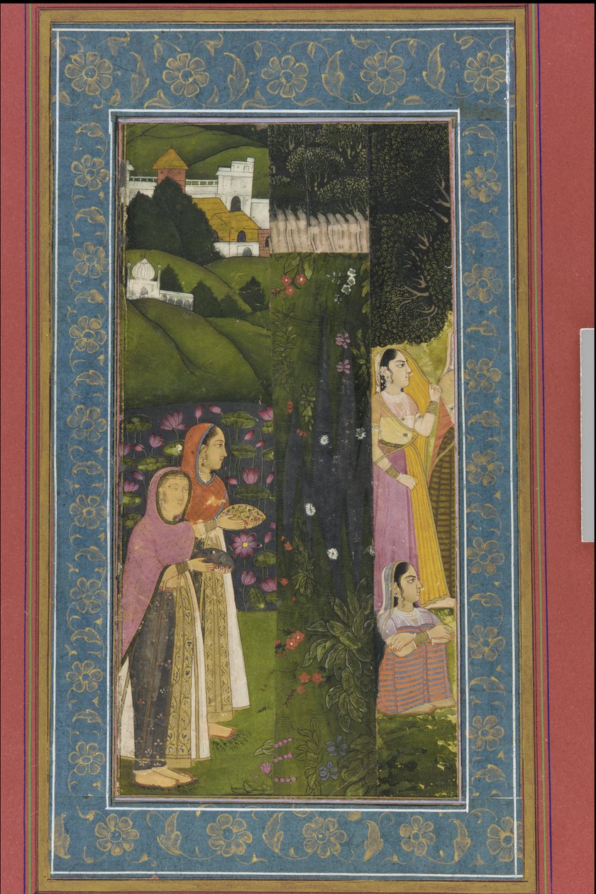 Senhoras em um jardim, álbum folio com pintura, final do século XVIII de Mughal School