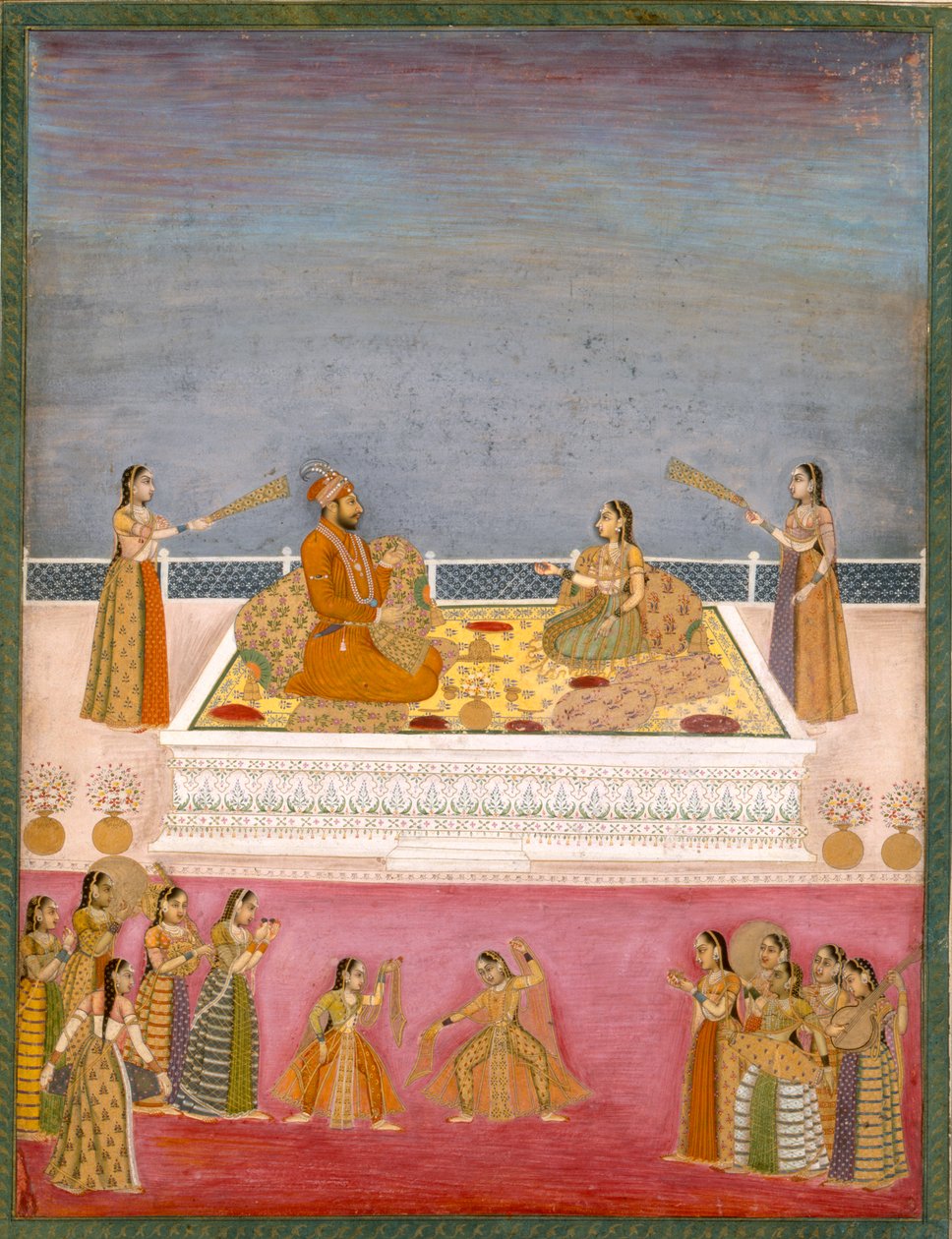 O jovem imperador Mughal Muhammad Shah em uma performance nautch (1719-48), c.1725 (wc opaco no papel) de Mughal School