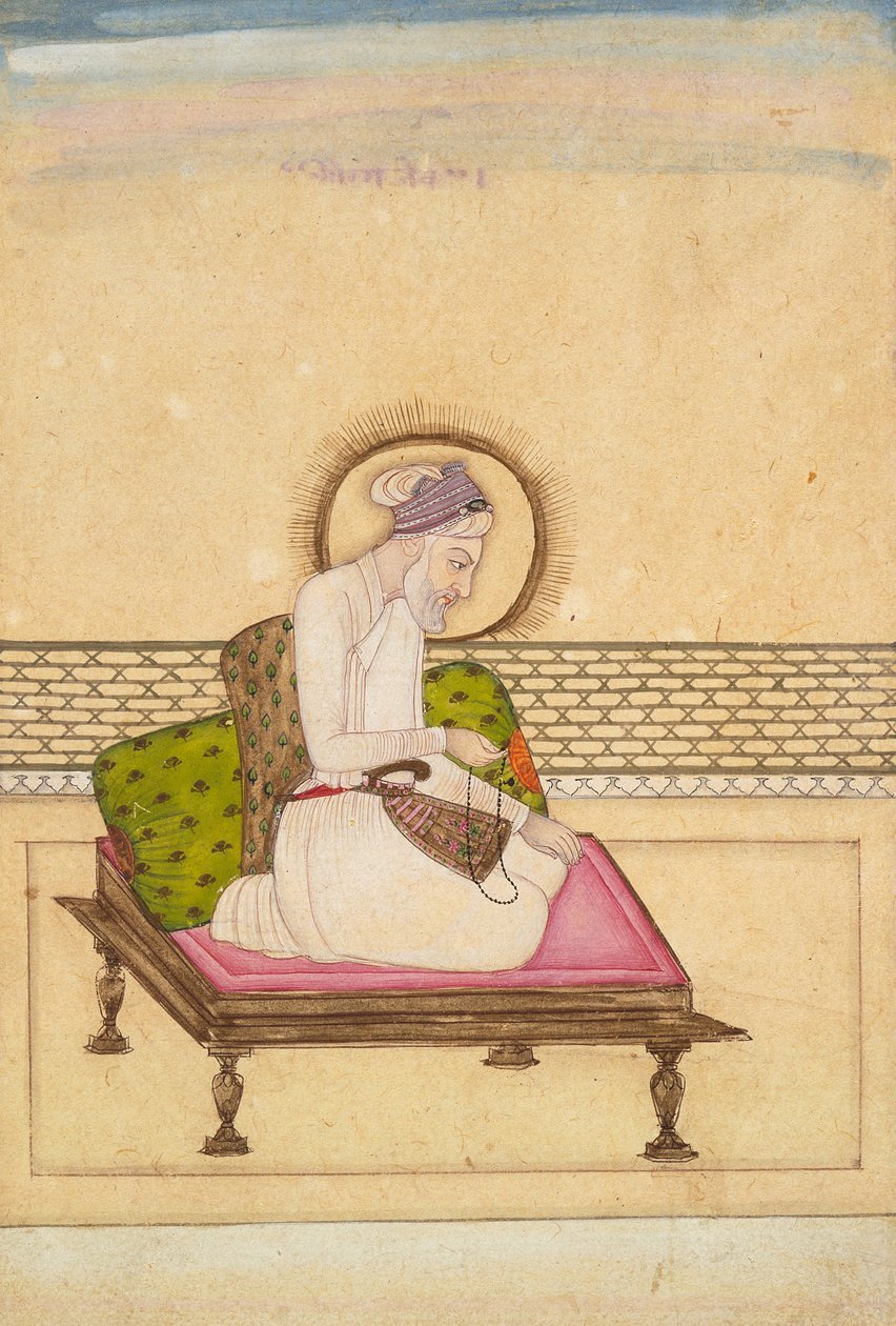 Imperador Aurangzeb, c.1725 (aquarela opaca e ouro sobre papel) de Mughal School