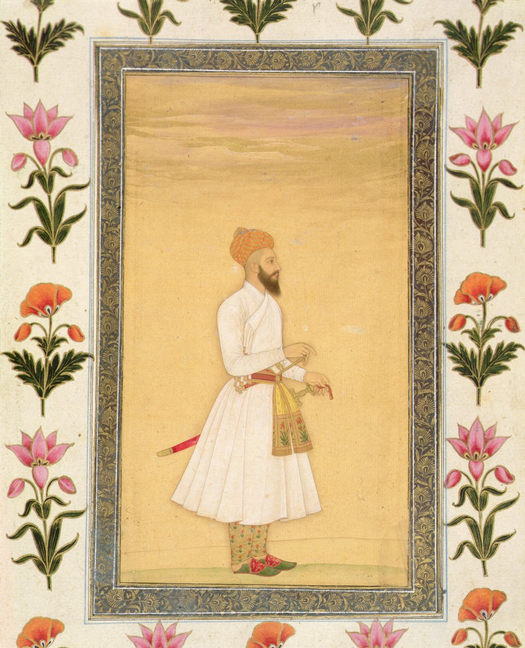 Figura em pé de um nobre, do Small Clive Album (wc opaco no papel) de Mughal School