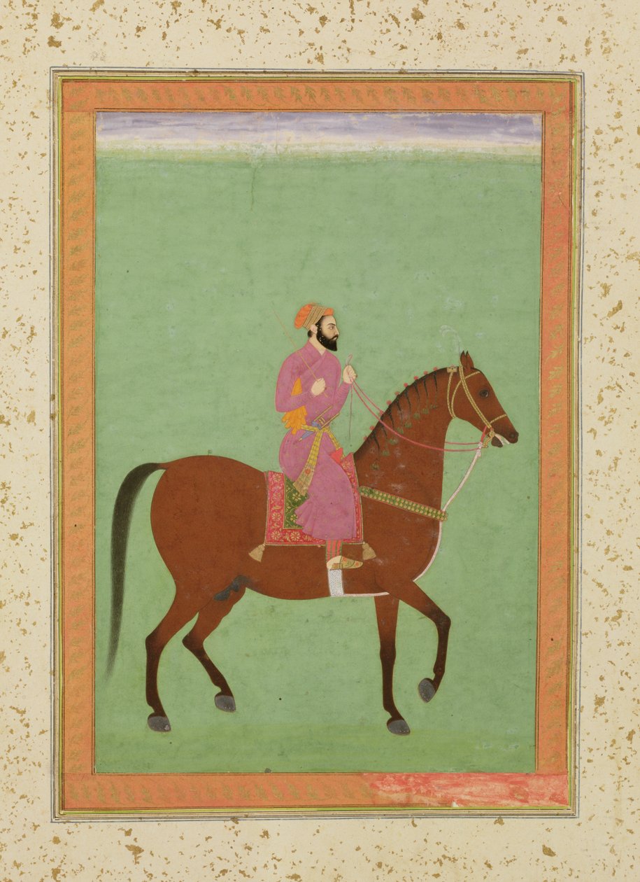 Um Amir Mughal a Cavalo, c.1670-80, do Álbum Large Clive de Mughal School