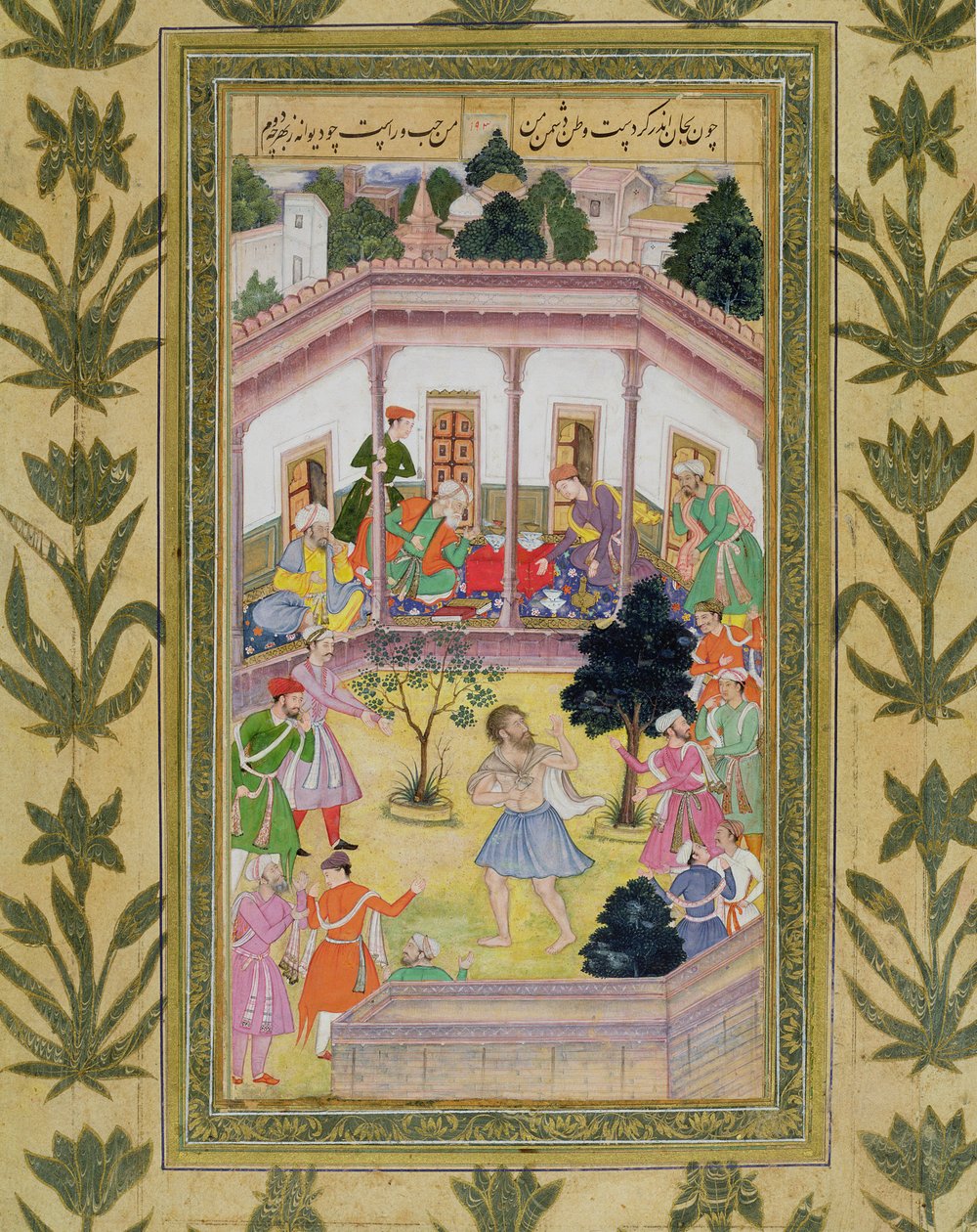 Distúrbio de um louco em um encontro social, do Álbum do Small Clive (wc opaco no papel) de Mughal School