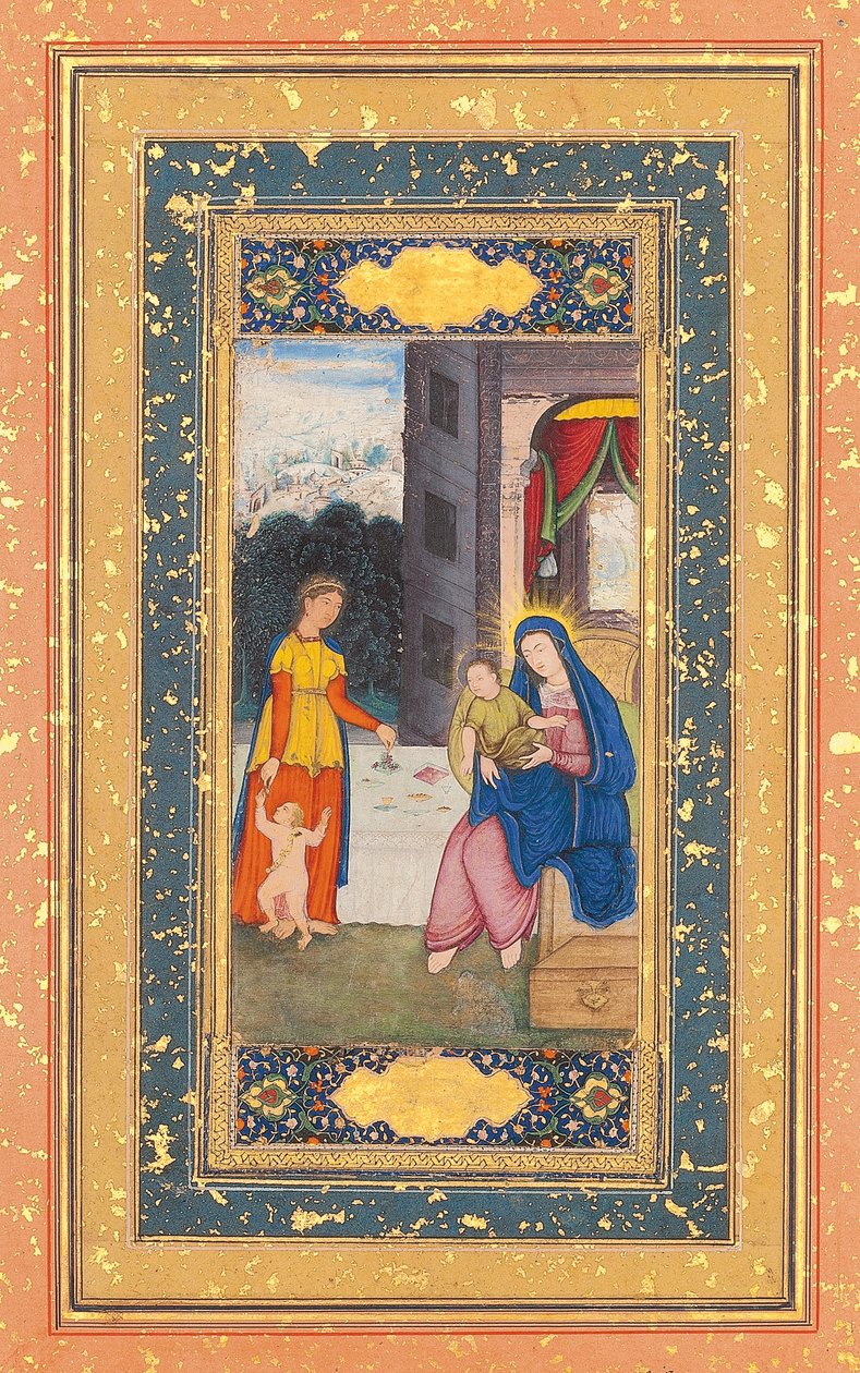 Madonna e Criança visitadas por Elizabeth e João Batista, Mughal Índia, c.1610 de Mughal School