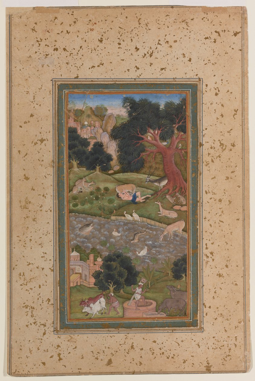 Majnun in the Wilderness, c.1600 (aquarela opaca sobre papel) de Mughal School