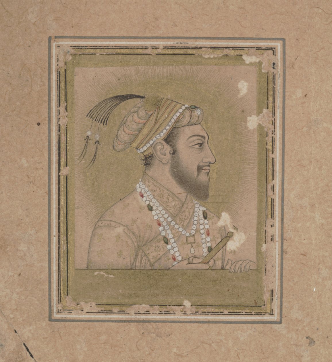 Retrato de Shah Jehan, século XVII (tinta aquarela e ouro) de Mughal School