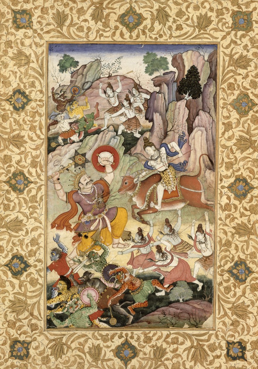 Shiva a matar o demónio Andhaka, c.1585-90 de Mughal School