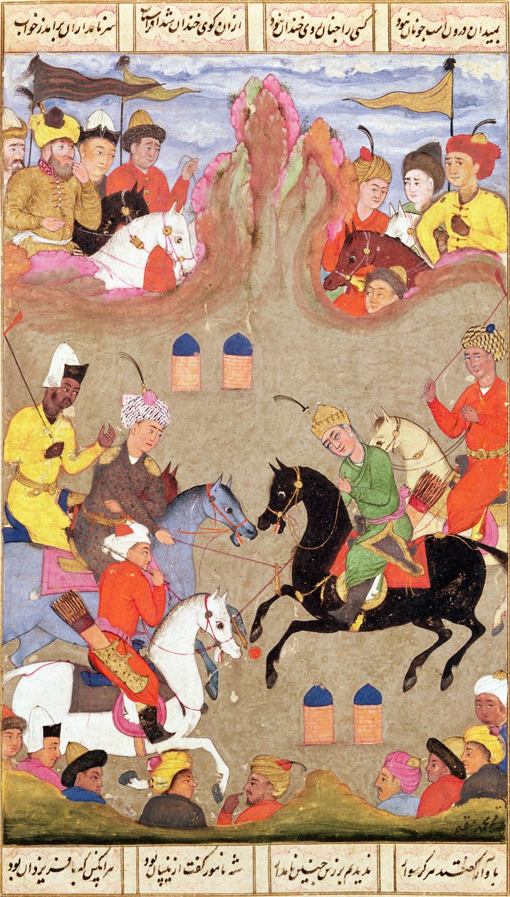 O jogo de Polo, miniatura de um shahnama, c.1670 de Mughal School