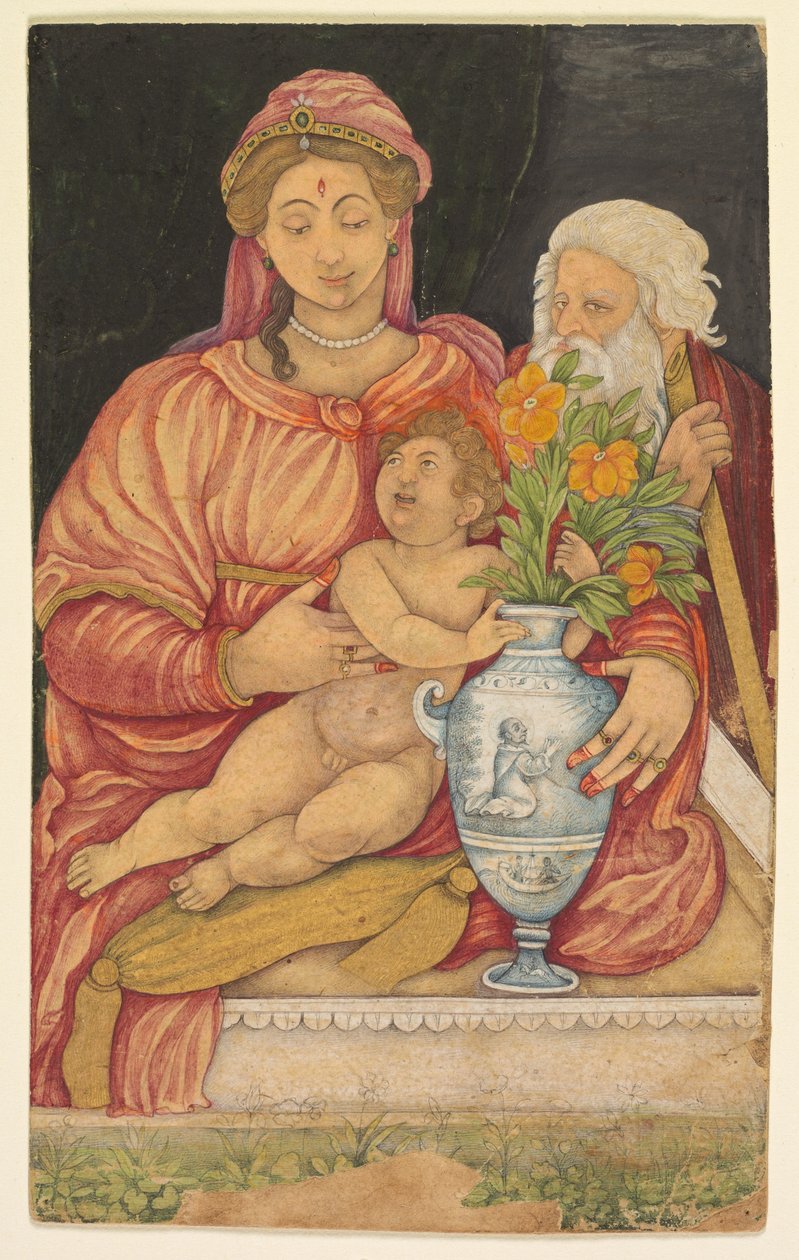 A Sagrada Família, c. 1620 (aguarela opaca e ouro sobre papel) de Mughal School