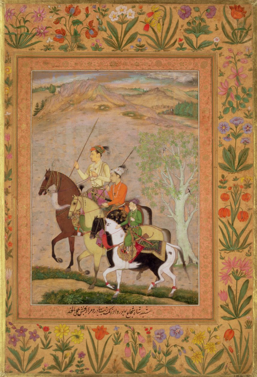 Três Príncipes Indo Caçar, c.1635 de Mughal School