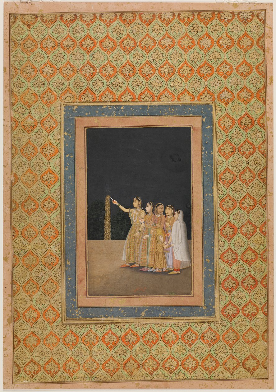 Senhoras da corte brincando com fogos de artifício, ca. 1740. de Muhammad Afzal