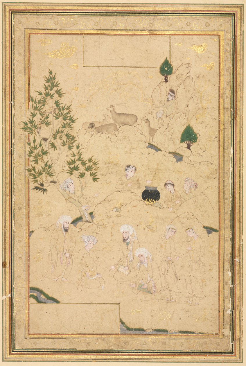 Piquenique nas montanhas, ilustração de página única, c. 1550-1600. de Muhammadi