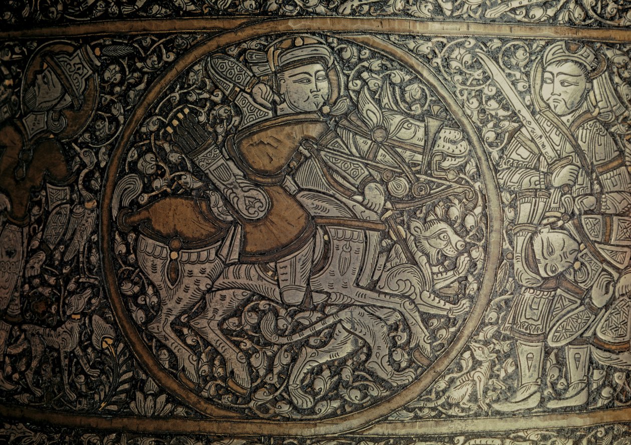 MAMLUK KNIGHT: Arte síria. Pormenor de uma bacia denominada "Batistério de São Luís"... de Muhammed Ibn Al Zayn