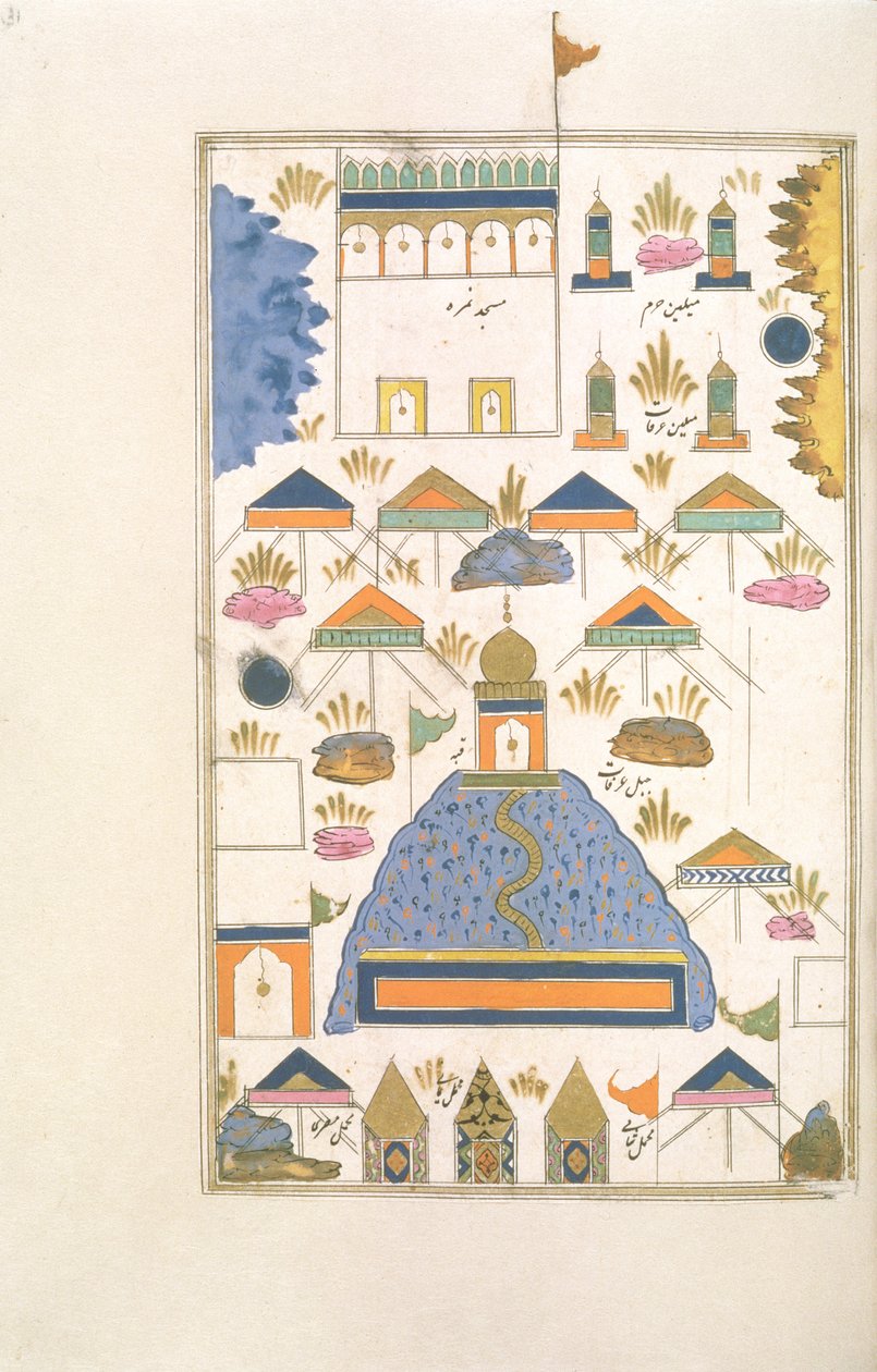 Pontos de Pilgimage em Meca e Medina, em Futuh al-Haramain, c.1589 de Muhyi al Din Muhyi al Din