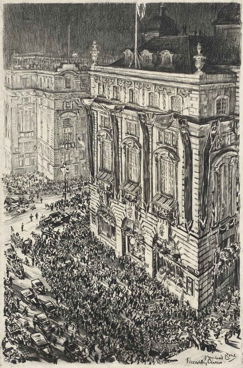 Piccadilly Circus, véspera da Coroação de Jorge VI de Muirhead Bone