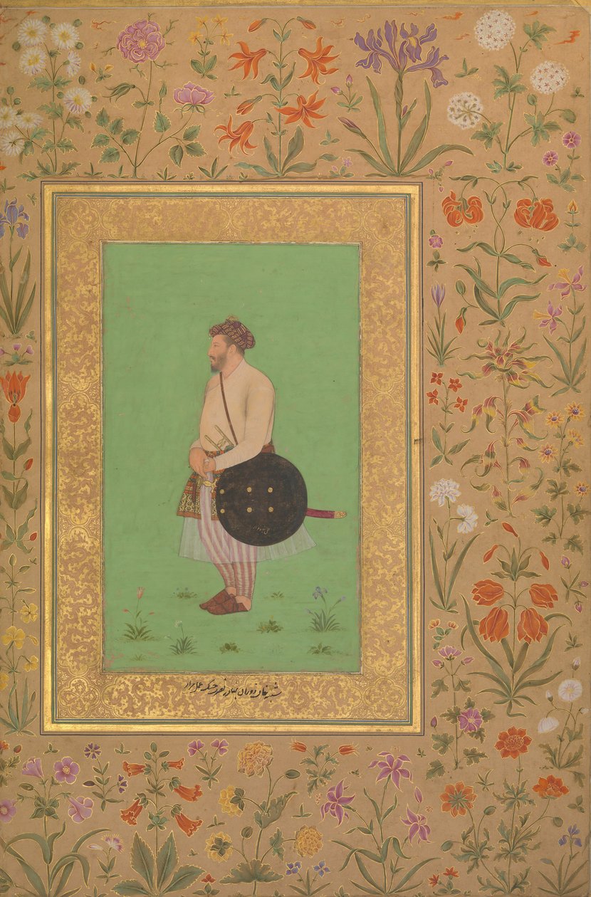 Retrato de Khan durante Bahadur Nusrat Jung, Folio do álbum Shah Jahan, Verso: Ka. 1640. de Murad