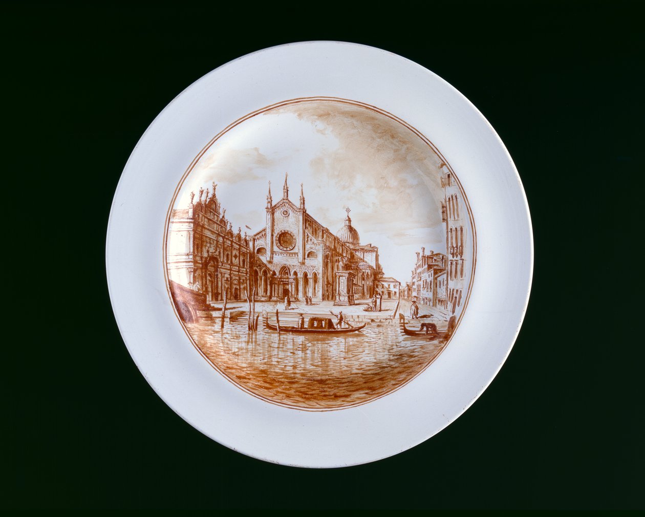 Placa com vista de SS Giovanni e Paolo, vidro de Murano Miotti, Veneza, c. 1741 (vidro branco opaco (lattimo)) de Murano Miotti Family