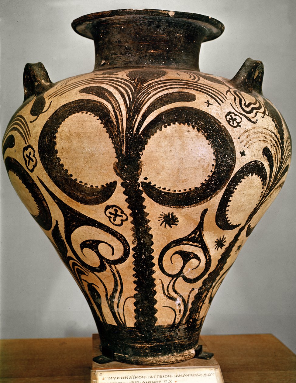 Vaso com decoração floral, de Micenas, 1500-1400 aC (cerâmica) de Mycenaean