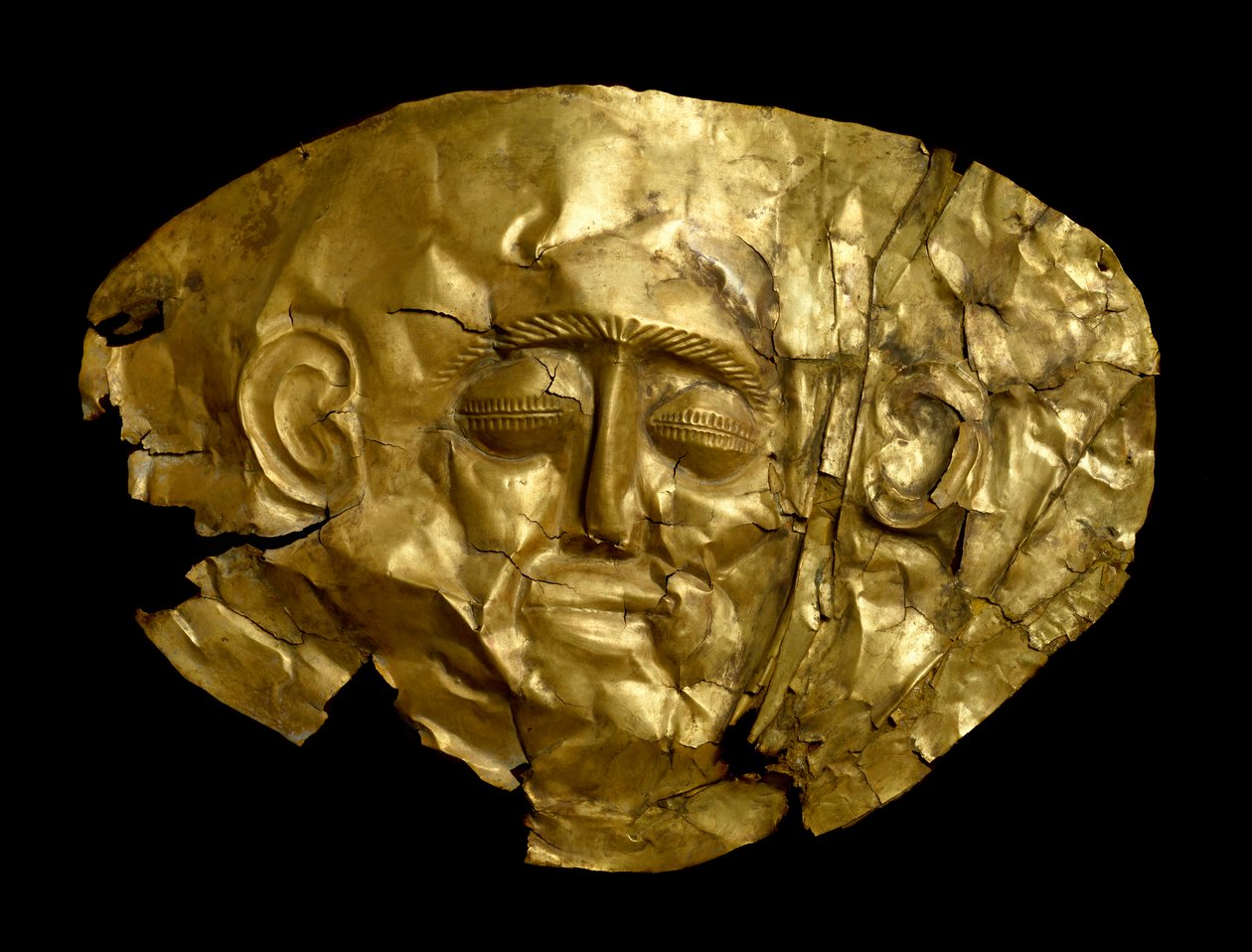 Arte micénica: máscara funerária dourada de Mycenaean