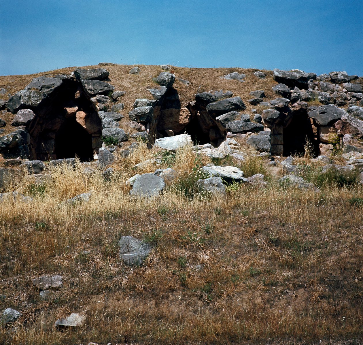 Arte micénica: casas construídas nas fortificações da cidade de Tirynthe, por volta de 1200 AC. Grécia de Mycenaean