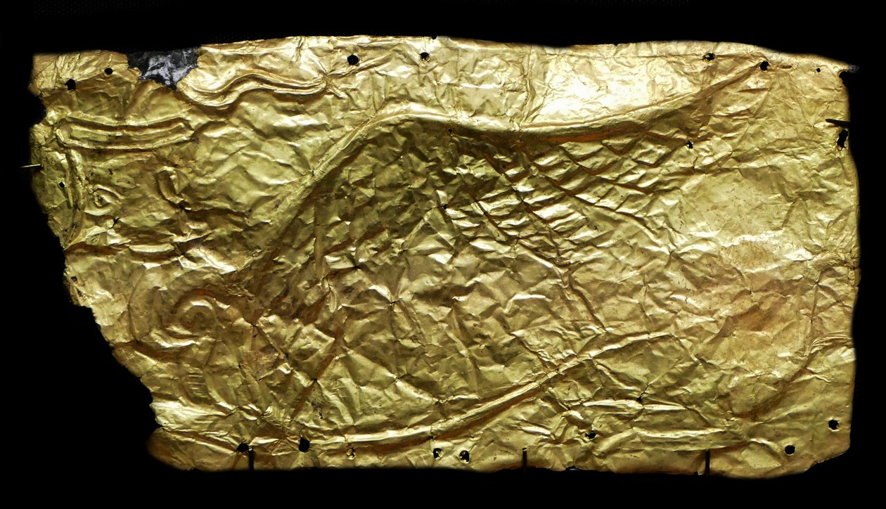 Cobertura em folha de ouro para placa em forma de vaso de vidro de Mycenaean