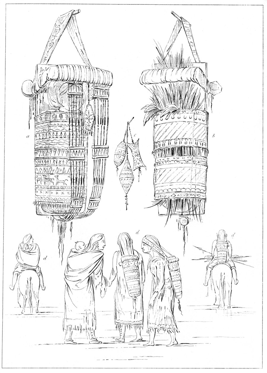 Um berço Sioux e modos de levar seus filhos, 1841. de Myers and Co