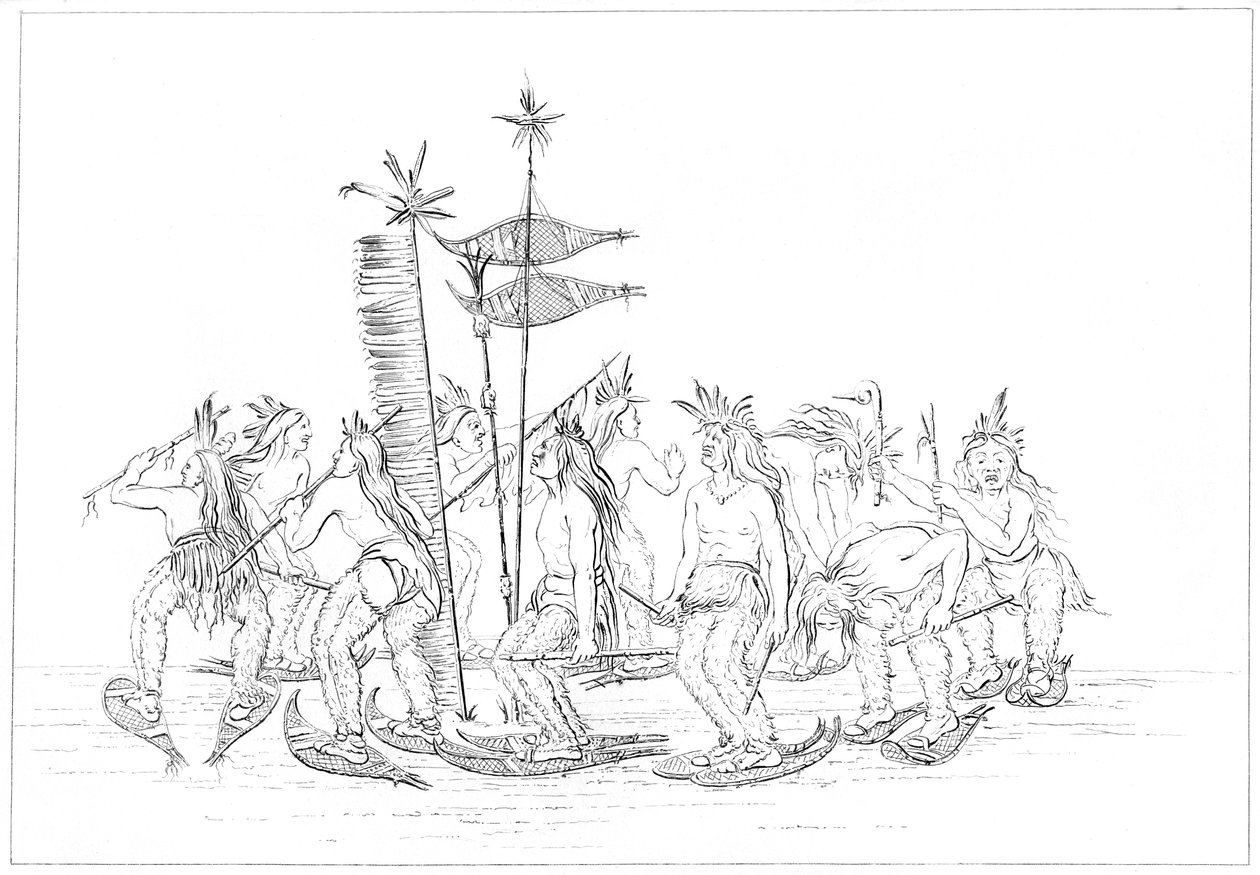 Dança de raquetes de neve de Chippewa, 1841. de Myers and Co
