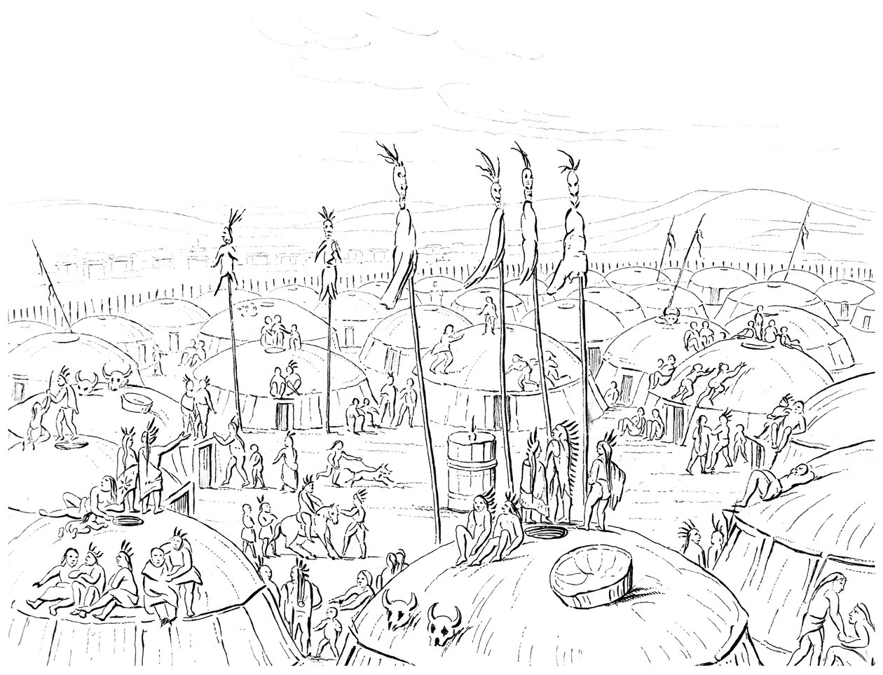Aldeia de Mandan, Upper Missouri, América, 1841. de Myers and Co