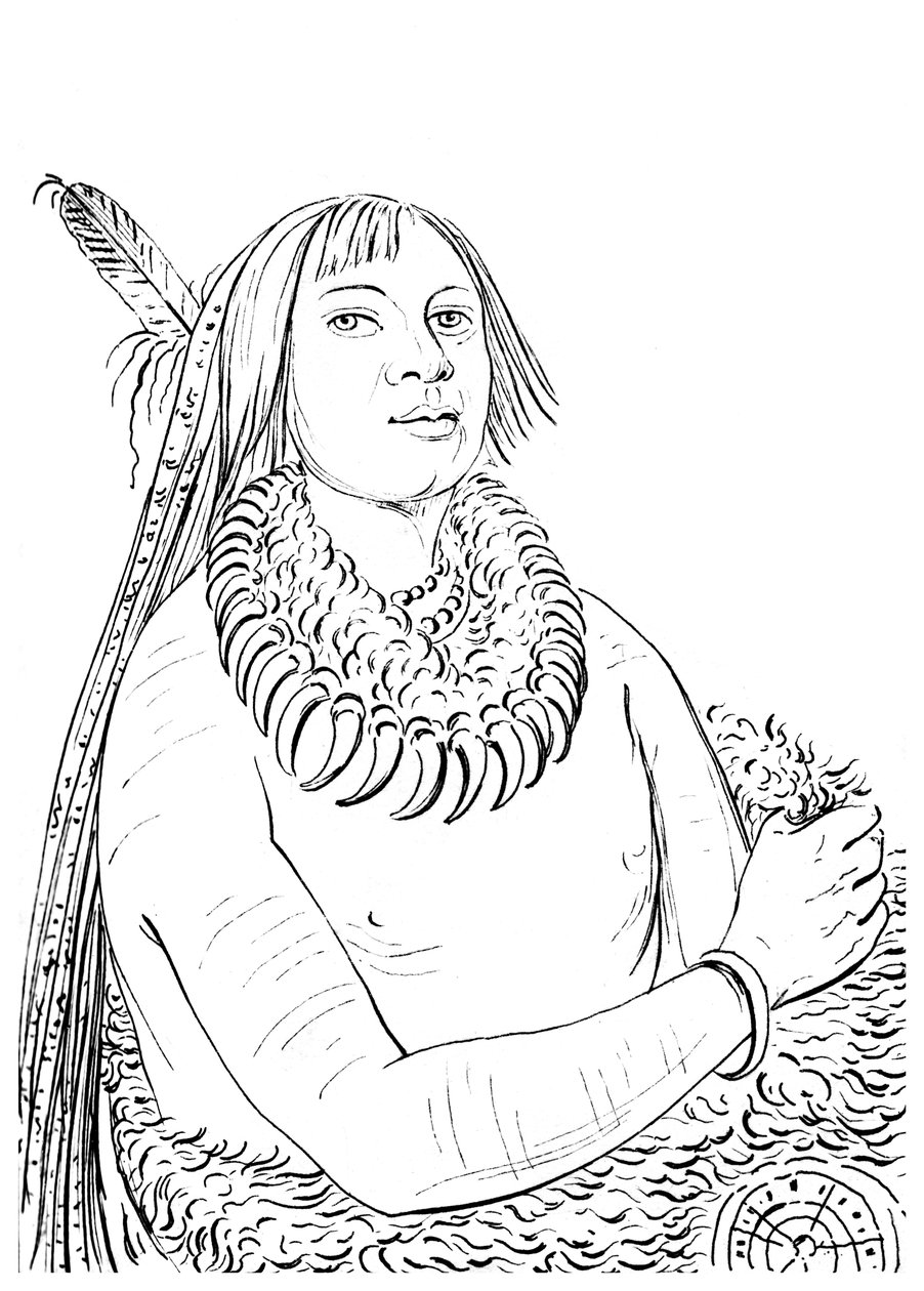 Retrato de quem se apressa pelo meio, homem nativo americano, 1841. de Myers and Co