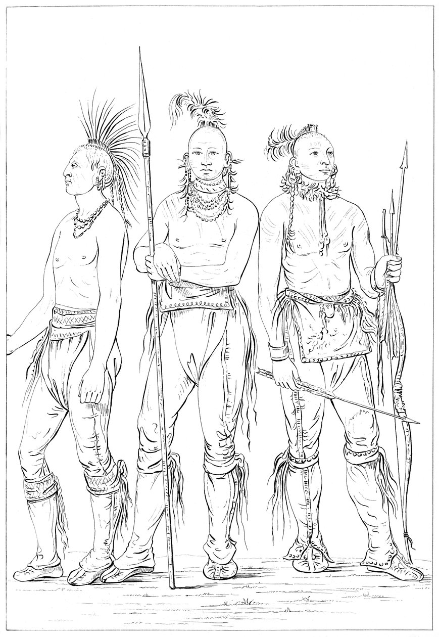 Três bravos Osage, 1841. de Myers and Co
