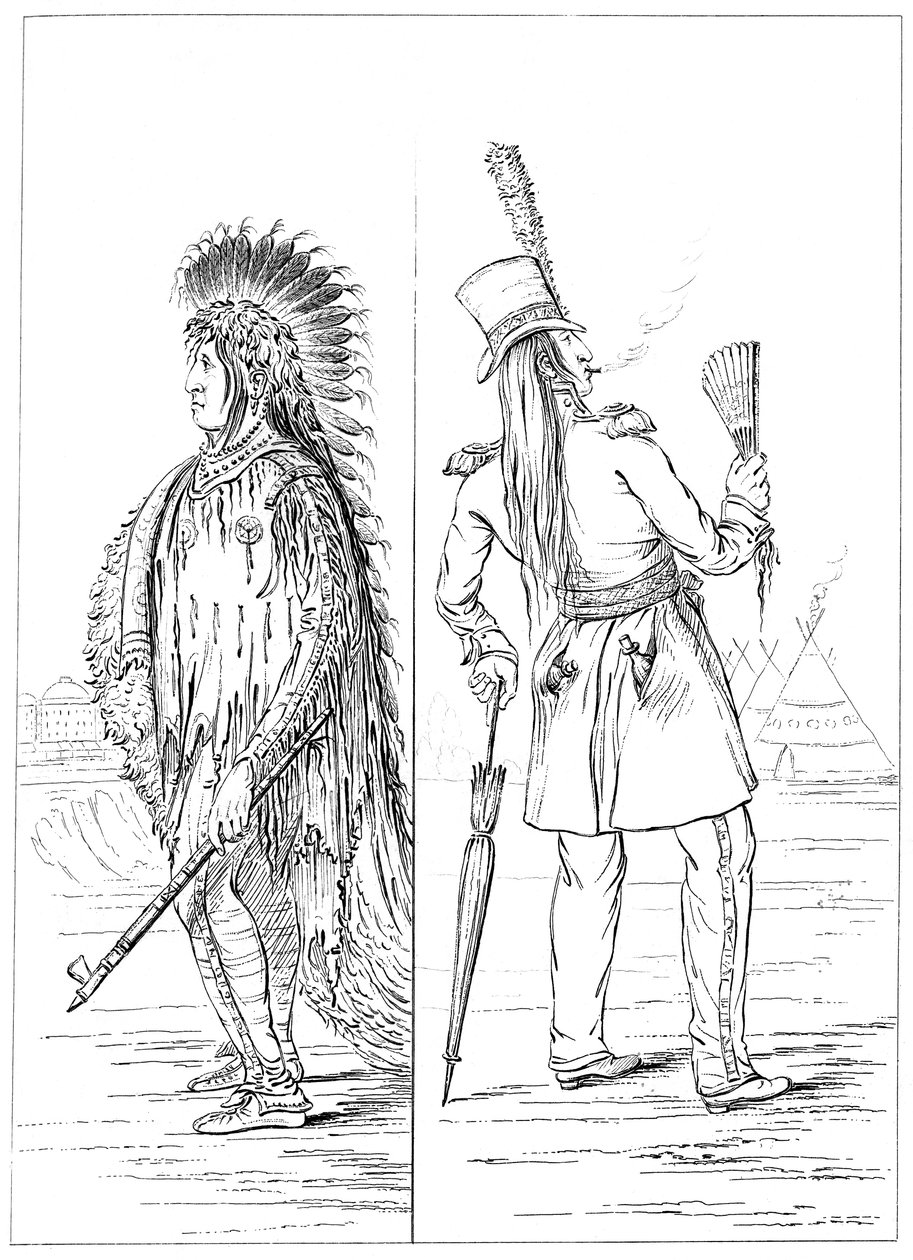 Wi-Jun-Jon em traje nativo e em uniforme regimental, 1841. de Myers and Co