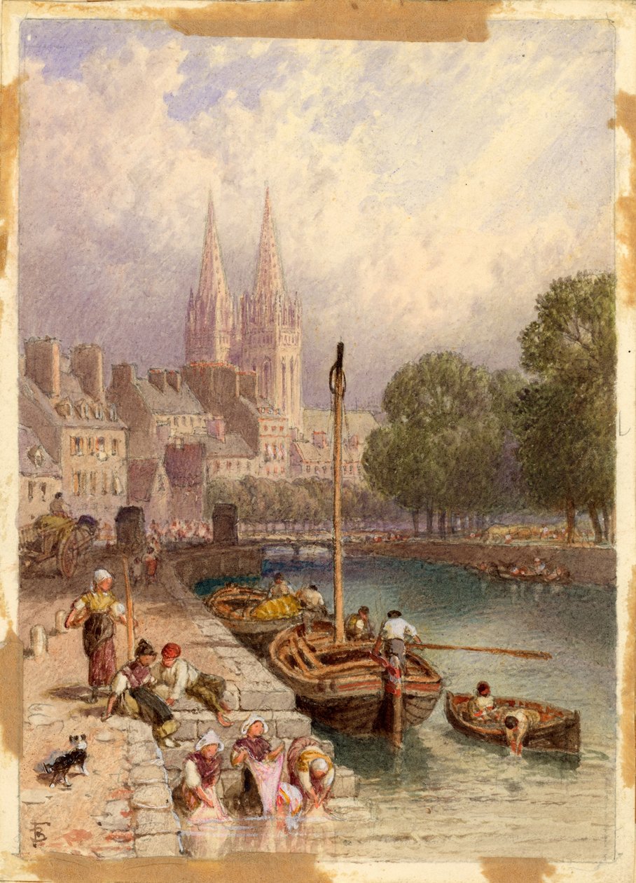 Quimper, Brittany (lápis e aquarela no cartão) de Myles Birket Foster