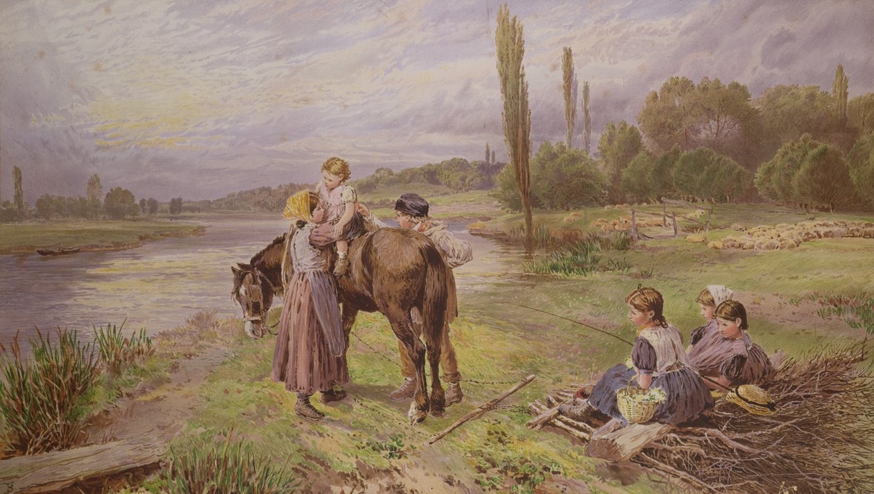 O passeio no pônei, século 19 de Myles Birket Foster