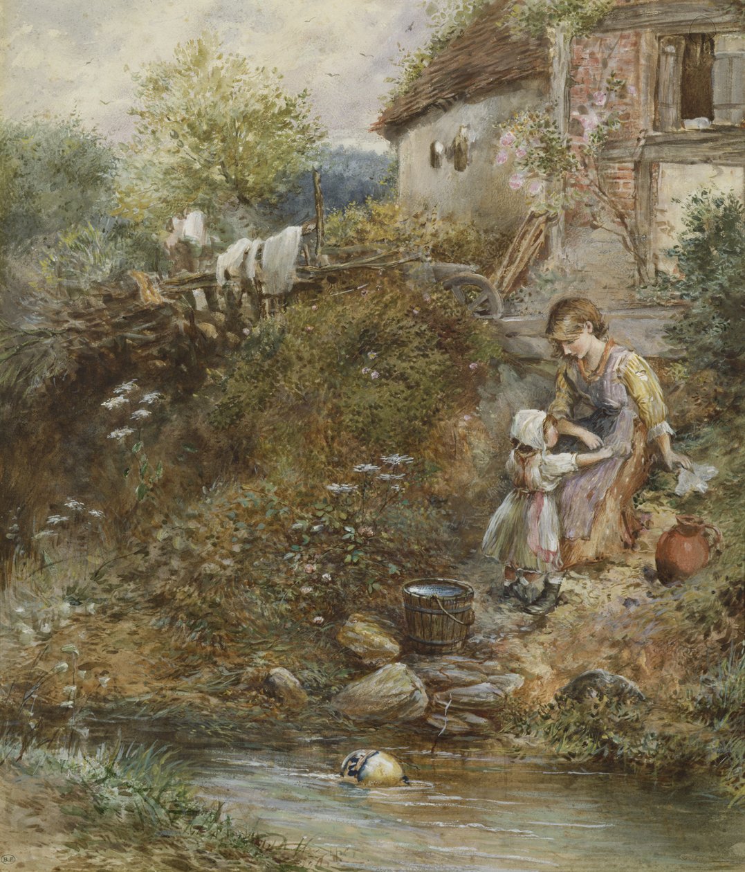 O dia da lavagem (wc no papel) de Myles Birket Foster
