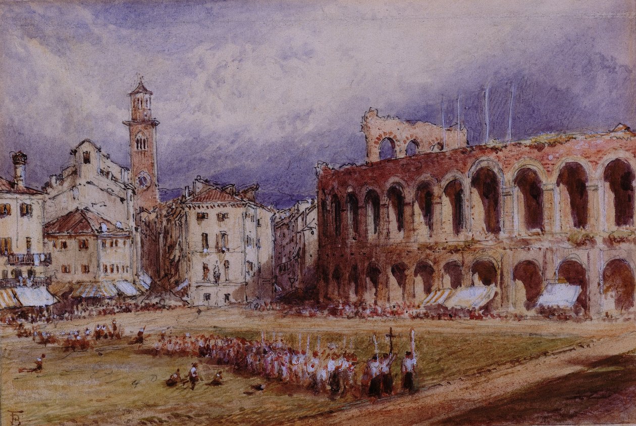 Verona (lápis e aquarela no cartão) de Myles Birket Foster