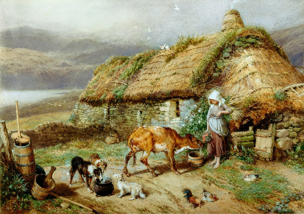 Um Highland Bothy (bc e wc no papel) de Myles Birket Foster