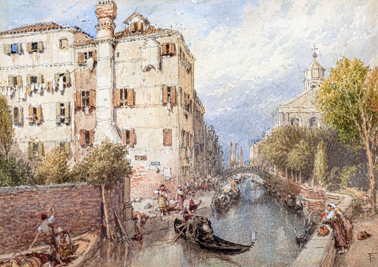 Um canal lateral em Veneza (aguarela) de Myles Birket Foster